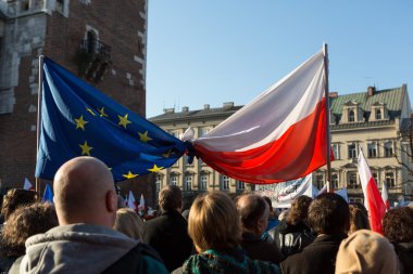 Cracow, Main Square - The demonstration of the Committee of the Protection of Democracy / KOD/