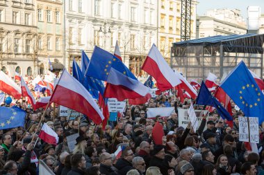 Cracow, Main Square - The demonstration of the Committee of the Protection of Democracy / KOD/