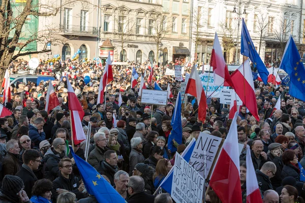 Cracow, Main Square - The demonstration of the Committee of the Protection of Democracy / KOD/ — стокове фото