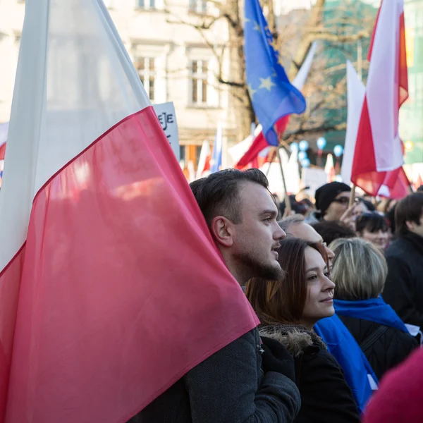 Cracow, Main Square - The demonstration of the Committee of the Protection of Democracy / KOD/ — стокове фото