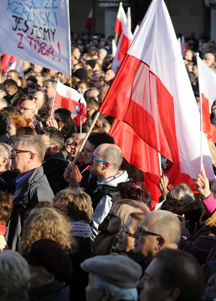 Cracow, Main Square - The demonstration of the Committee of the Protection of Democracy / KOD/ — стокове фото