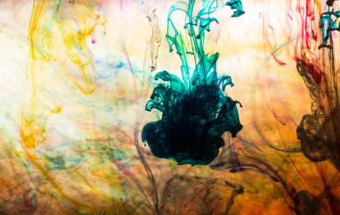 Akrilik renkler ve mürekkep su. arka plan.