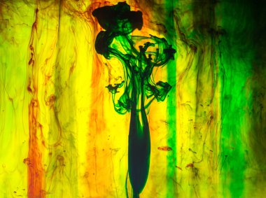 Akrilik renkler ve mürekkep su. arka plan.