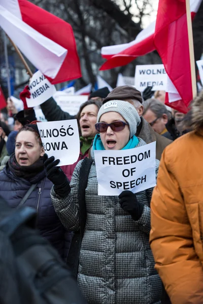 The demonstration of the Committee of the Defence  of the Democracy  KOD  for free media /wolne media/ and democracy against PIS government. Cracow , Poland — стокове фото