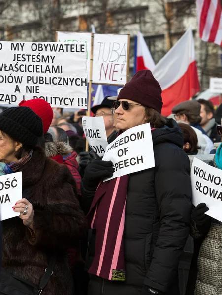 The demonstration of the Committee of the Defence  of the Democracy  KOD  for free media /wolne media/ and democracy against PIS government. Cracow , Poland — стокове фото