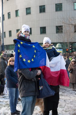 The demonstration of the Committee of the Defence  of the Democracy  KOD  for free media /wolne media/ and democracy against PIS government. Cracow , Poland