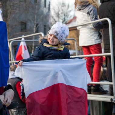 The demonstration of the Committee of the Defence  of the Democracy  KOD  for free media /wolne media/ and democracy against PIS government. Cracow , Poland
