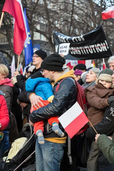 The demonstration of the Committee of the Defence  of the Democracy  KOD  for free media /wolne media/ and democracy against PIS government. Cracow , Poland — стокове фото