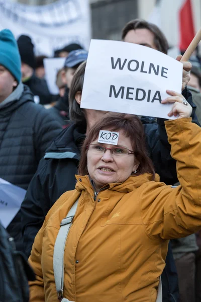 The demonstration of the Committee of the Defence  of the Democracy  KOD  for free media /wolne media/ and democracy against PIS government. Cracow , Poland — стокове фото