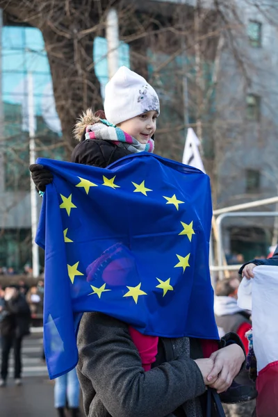 La manifestación del Comité de Defensa de la Democracia KOD por medios libres / medios lobos / y democracia contra el gobierno del PIS. Cracovia, Polonia —  Fotos de Stock