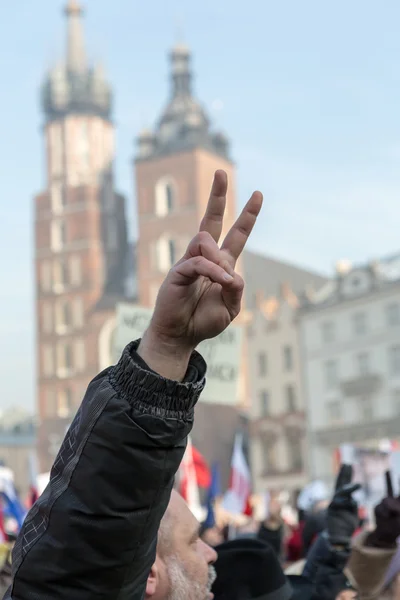 La manifestación contra la vigilancia en Internet "En defensa de su libertad" organizada a través del Comité para la Defensa de la Democracia / KOD /. Cracovia, Polonia —  Fotos de Stock