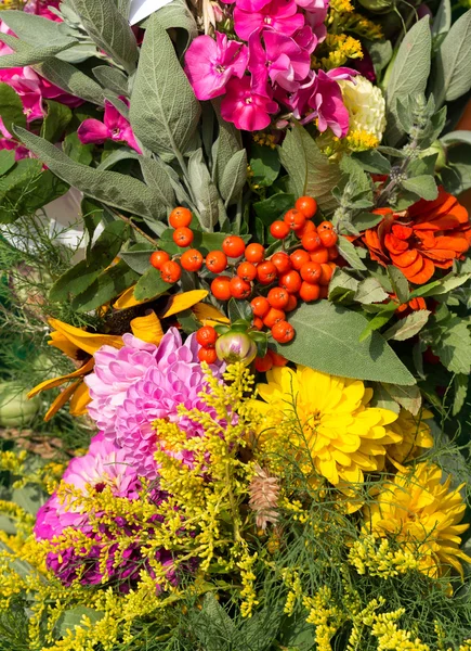 Handmade  beautiful bouquets from flowers and herbs — Stock Photo, Image