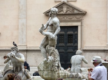 Fontana del Moro (Moor Fountain) Piazza Navona 'da. Roma, İtalya
