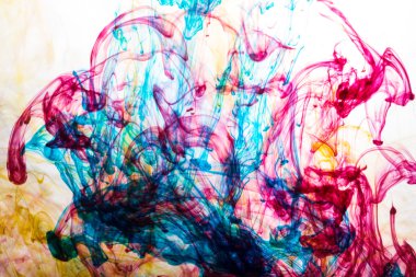 Akrilik renkler ve mürekkep su. arka plan.