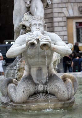 Fontana del Moro (Moor Fountain) Piazza Navona 'da. Roma, İtalya