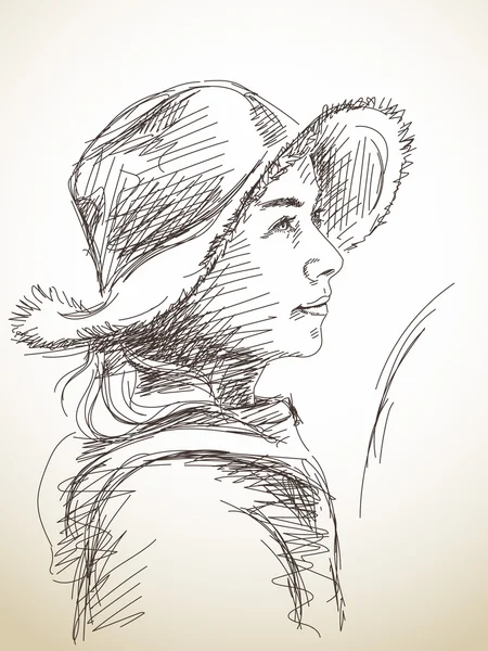 Jeune femme en chapeau — Image vectorielle