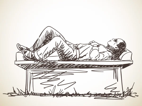 Skizze eines Mannes, der auf der Bank ruht — Stockvektor