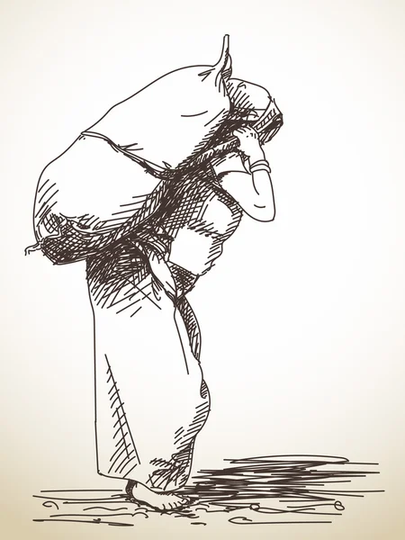 Frau trägt Tasche auf dem Kopf — Stockvektor