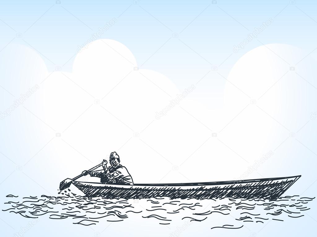 Sketch of man on rowing boat — Stock Vector © OlgaTropinina 105639676