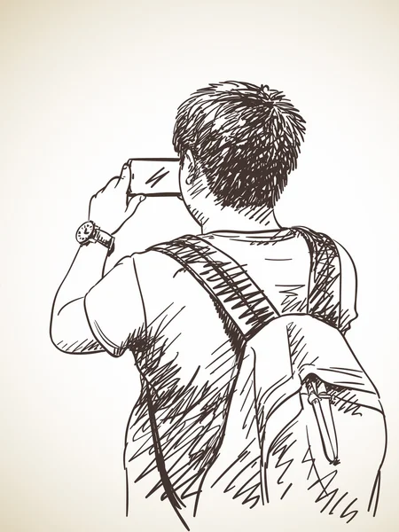Homme prenant des photos avec téléphone intelligent — Image vectorielle