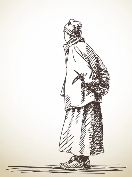 Croquis de l'homme tibétain de dos — Image vectorielle