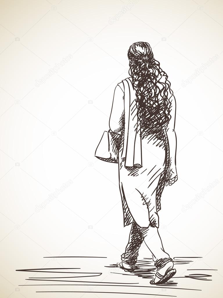 Sketch of walking woman Stock Vector by ©OlgaTropinina 105640192