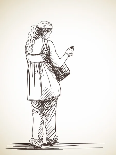 Femme utilisant un téléphone intelligent — Image vectorielle