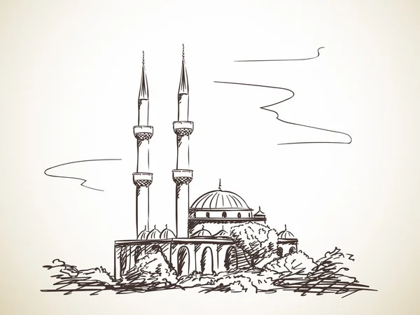2 つの尖塔を持つモスクのスケッチ — ストックベクタ