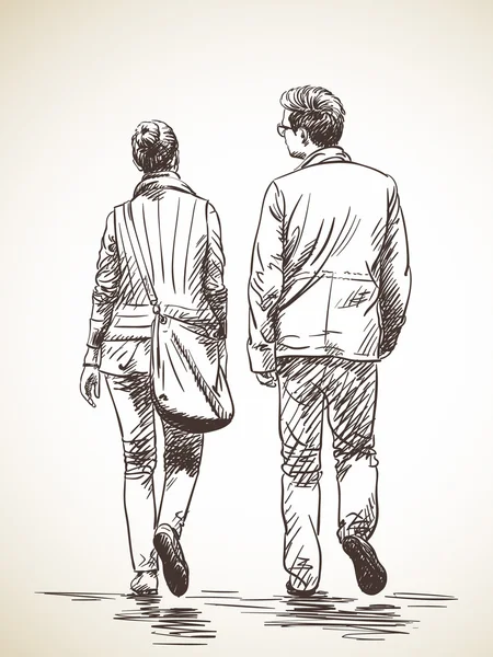 Croquis du couple marchant — Image vectorielle