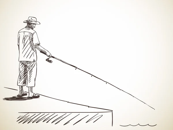 Croquis de l'homme pêche — Image vectorielle