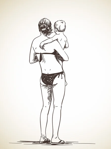 女人控股小孩在他怀中 — 图库矢量图片