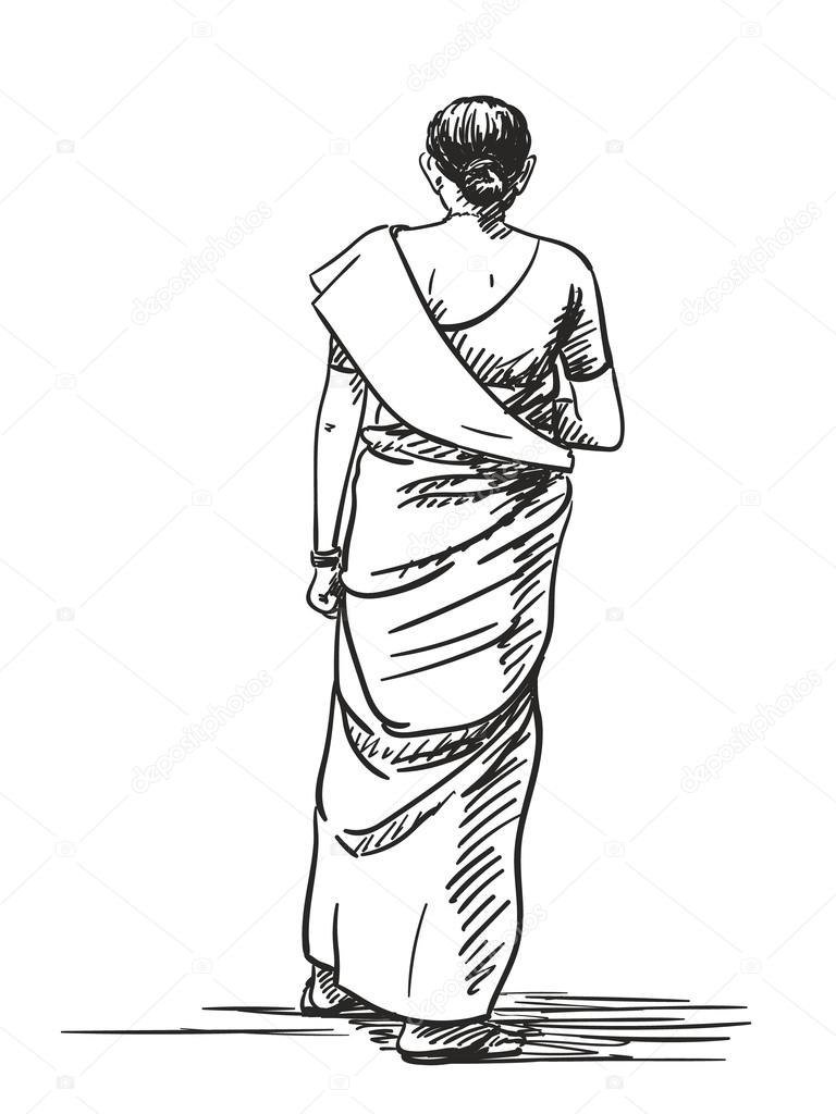 Lady in saree sketch sale