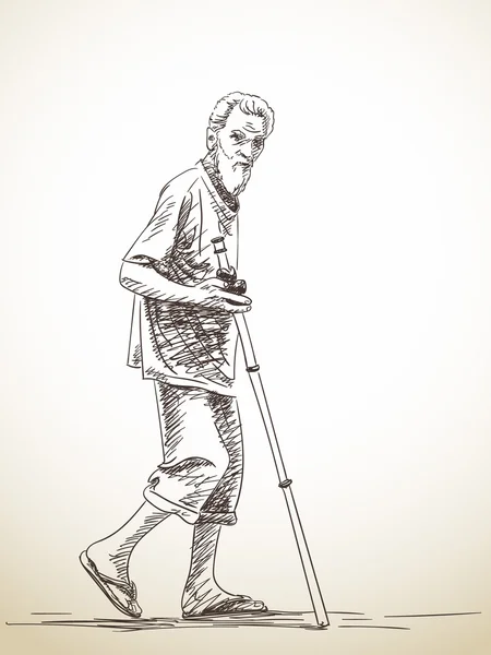 Bosquejo de hombre viejo caminando — Vector de stock