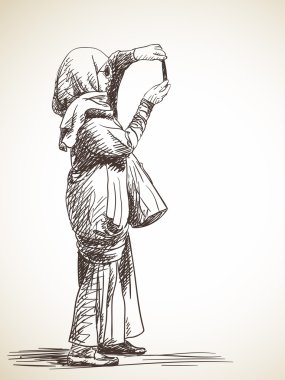 Kadın alarak fotoğraf kroki