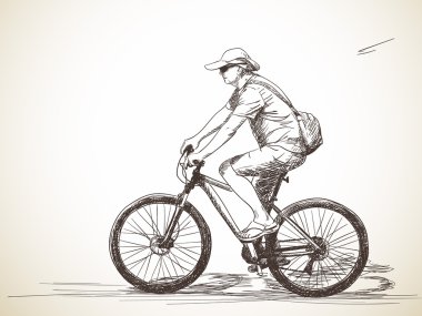 Adam rideing Bisiklet taslağını