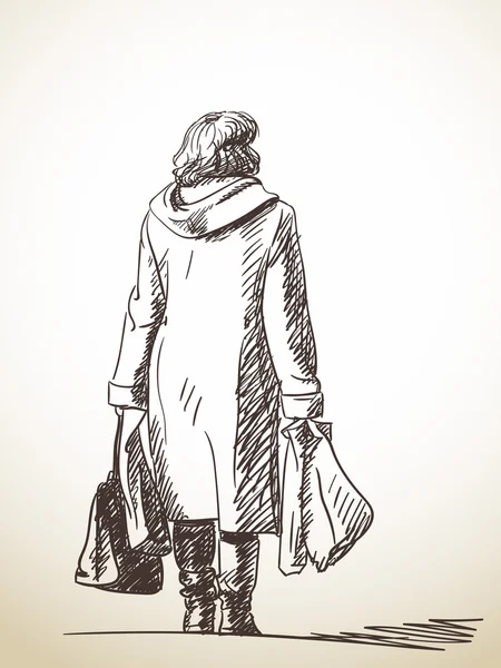 Wanita dengan tas belanja - Stok Vektor