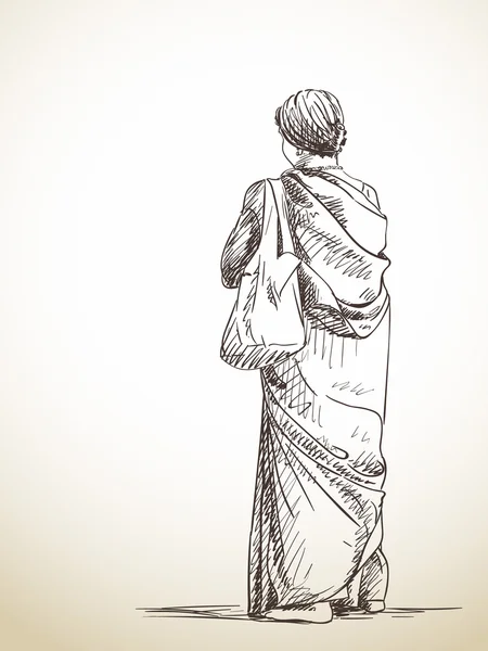 Στέκεται γυναίκα sari — Διανυσματικό Αρχείο