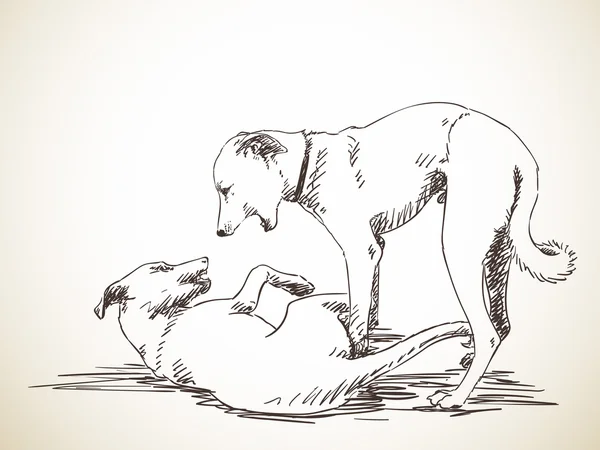 Bosquejo de dos perros jugando — Archivo Imágenes Vectoriales