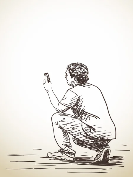 Sketch of man taking photo — Stock Vector