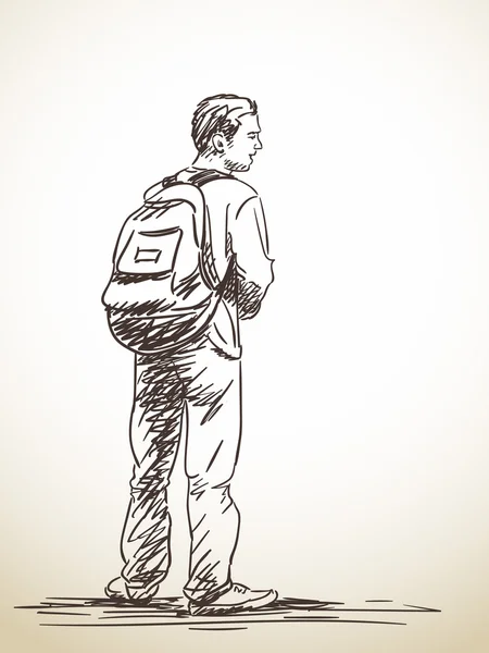 Szkic człowieka z plecaka — Wektor stockowy