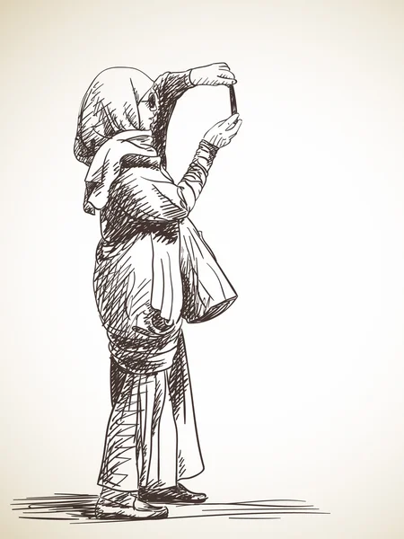 Kadın alarak fotoğraf kroki