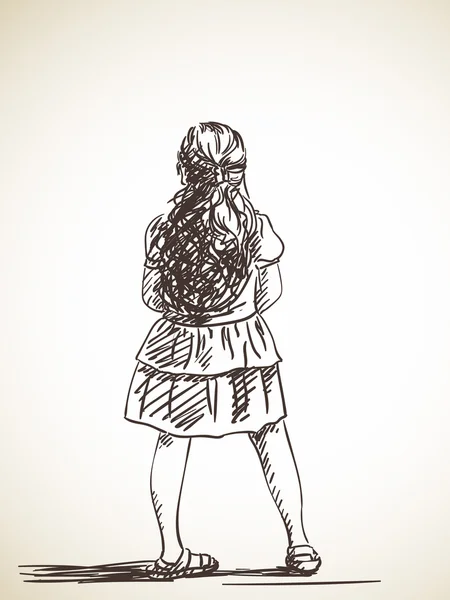 Sketch of girl from back — Stock Vector