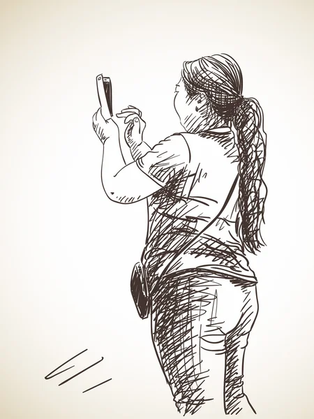 Skizze einer fotografierenden Frau — Stockvektor