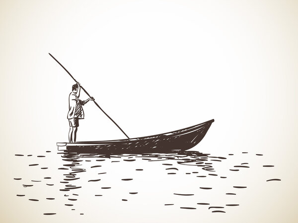 Человек, стоящий на лодке
