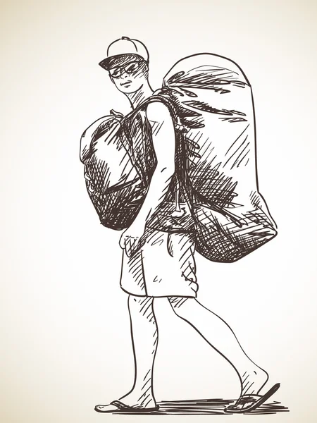 Homme marche avec sac à dos — Image vectorielle