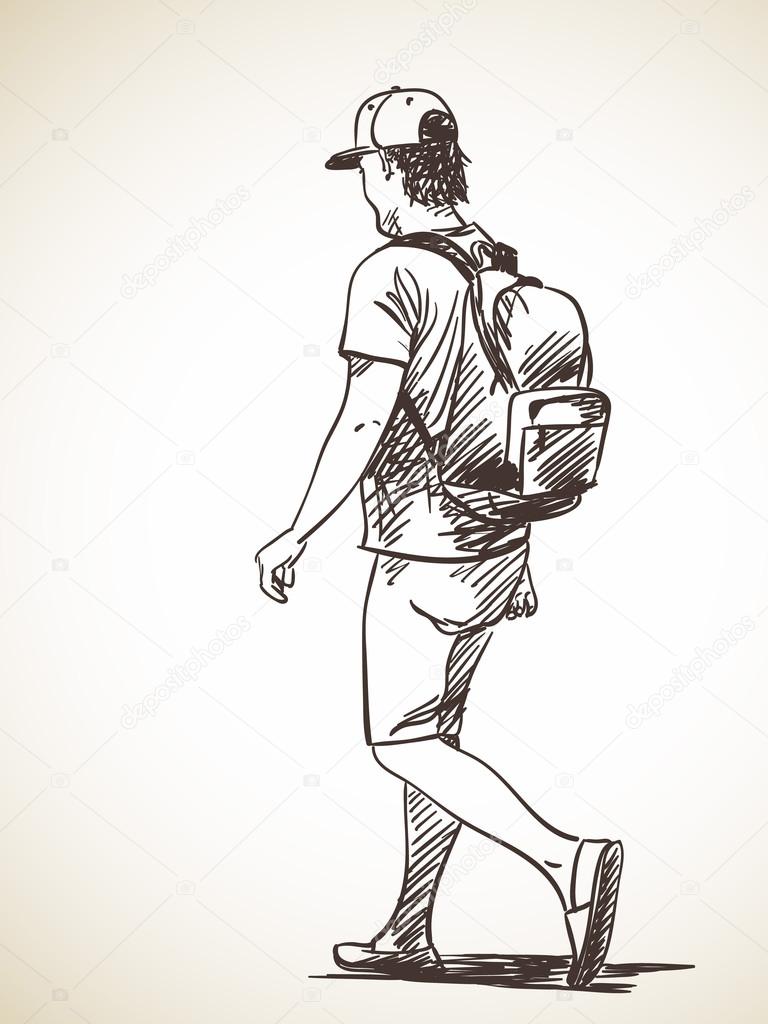 White background, outline sketch man walking • wall stickers hand-drawn,  signs, body | myloview.com