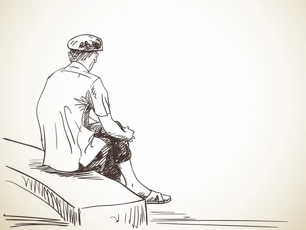 Hombre sentado en el banco — Vector de stock