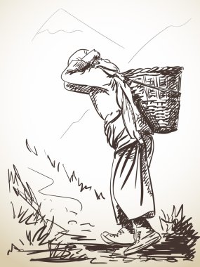 Nepal kadın bir Sepeti taşır