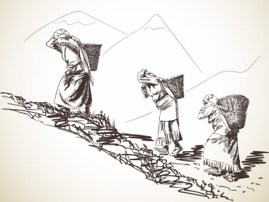 Nepal kadınlar sepet taşımak