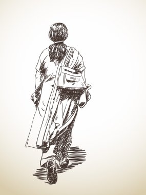 Sketch of walking woman clipart